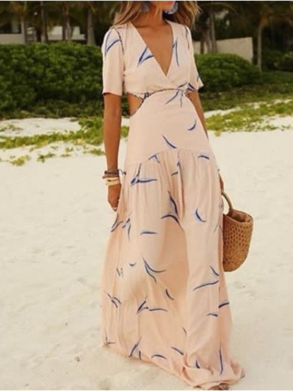 ba&sh Tiana Cutout Leaf Print Maxi Dress In Nude US size 6
